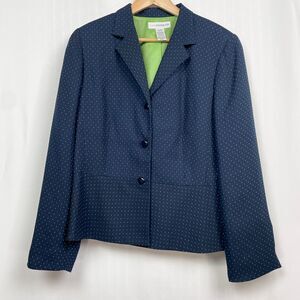 Sag Harbor Polka Dot Blazer Size 14‎ Navy Blue Crepe Jacket Career Twee Retro